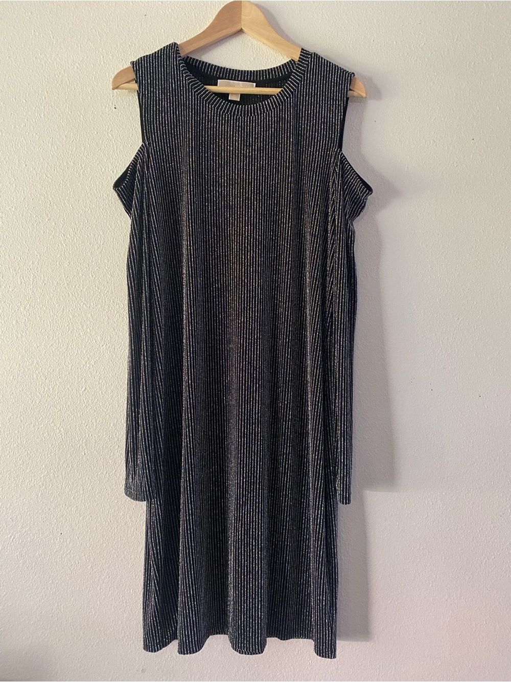 Michael Kors Black Metallic Cold-Shoulder Long-Sleeve Dress